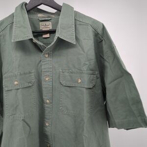 LL Bean Shirt Mens 2XL Green Traditional Fit Sunwashed Canvas Button Camp Casual
